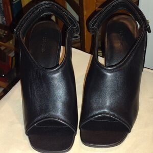 Vince Black Open-Toe Leather Heels